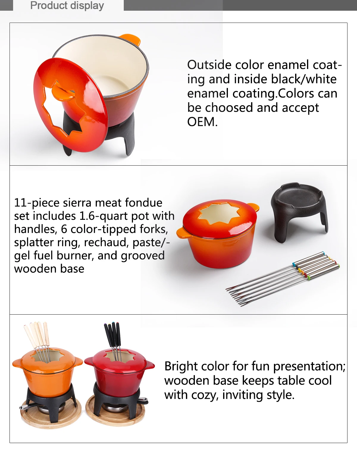 mcooker 2023 wholesale portable enamel cast iron meat cheese chocolate fondue plate mug pots kit