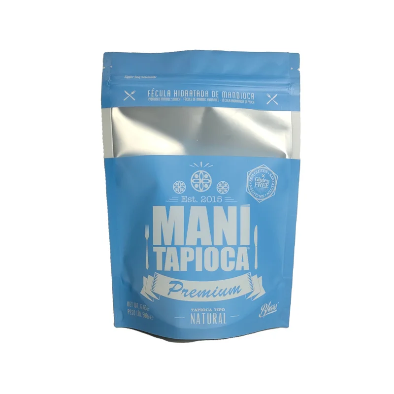 Resealable matte finished plastic one side aluminum foil mylar stand up zipper 500g tapioca powder bag with window