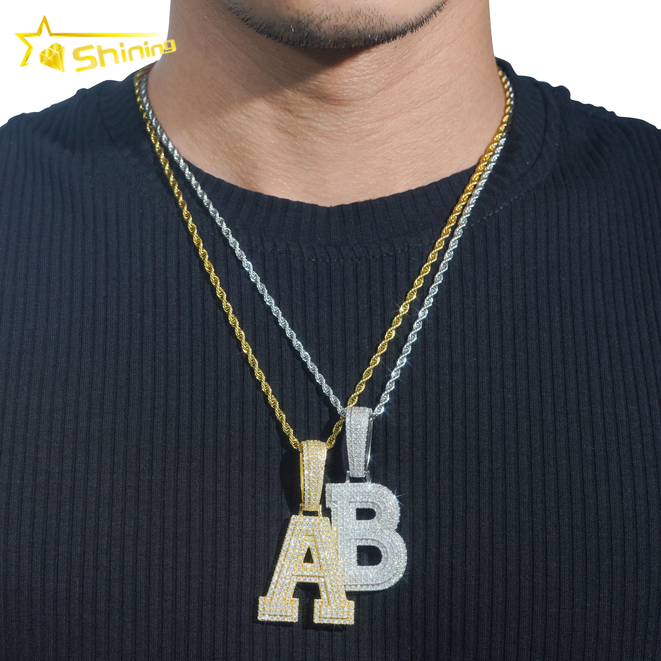 Wholesale Pass Diamond Tester Moissanite A-Z Initial Pendant 925 Sterling Silver Iced Out Jewelry Hip Hop Letter Pendant For Men