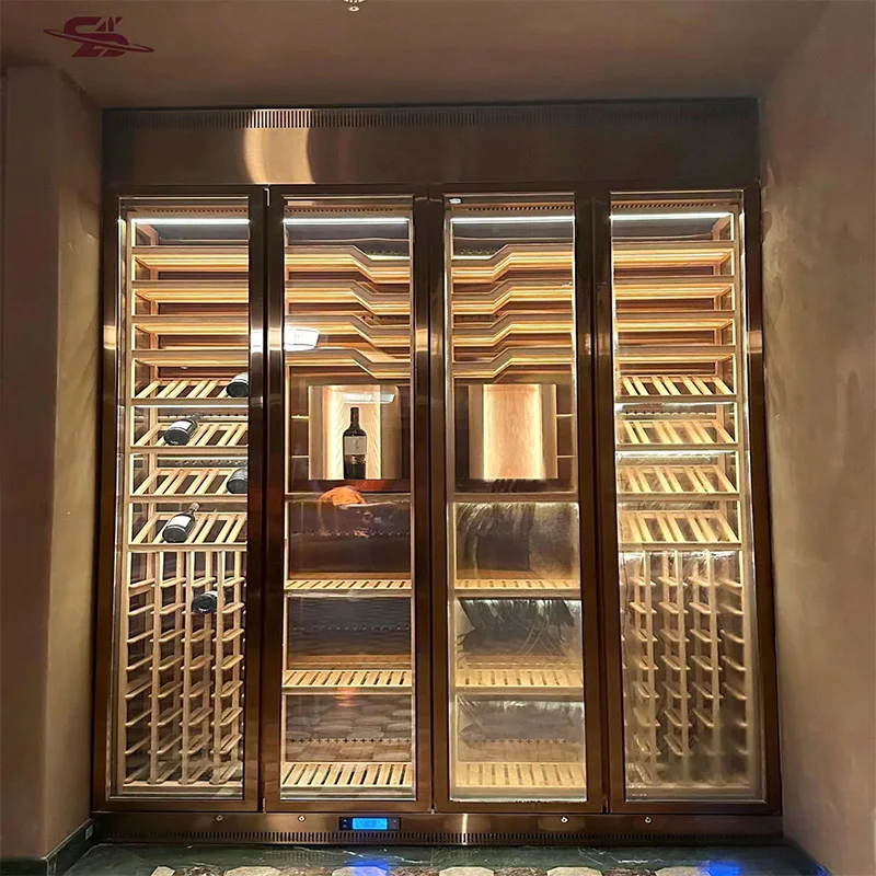 Роскошные золотые шкафы из нержавеющей стали, стойка с постоянной температурой, охладитель, индивидуальные шкафы для хранения вина, аксессуары для погреба