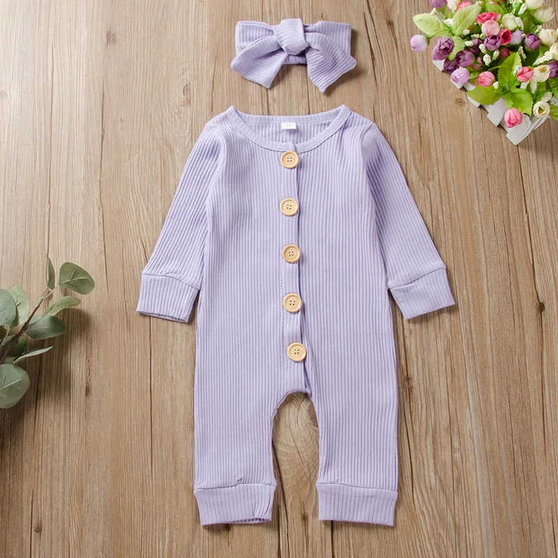Baby Clothes Autumn Style Jumpsuit Baby 100% Cotton Jumpsuit Wholesale Newborn Long Sleeve Pure Color Babies Wears
