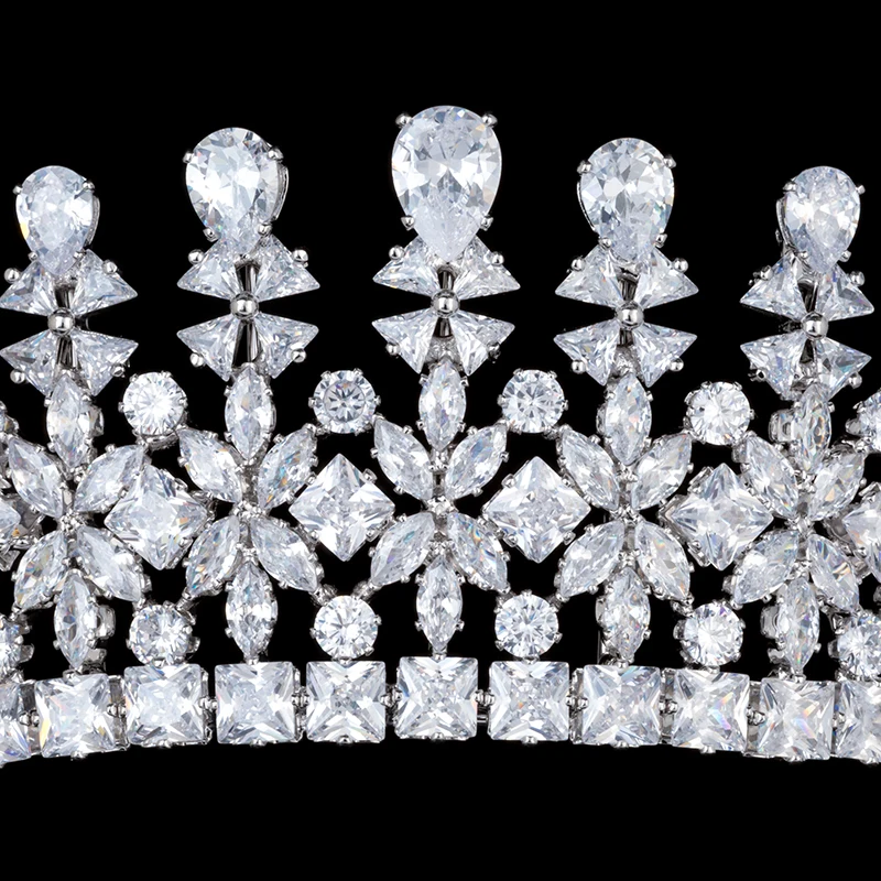 Echsio AAA Cubic Zircon Crown For Women Bride Dubai Luxury Wedding Jewelry With Flower BC4953