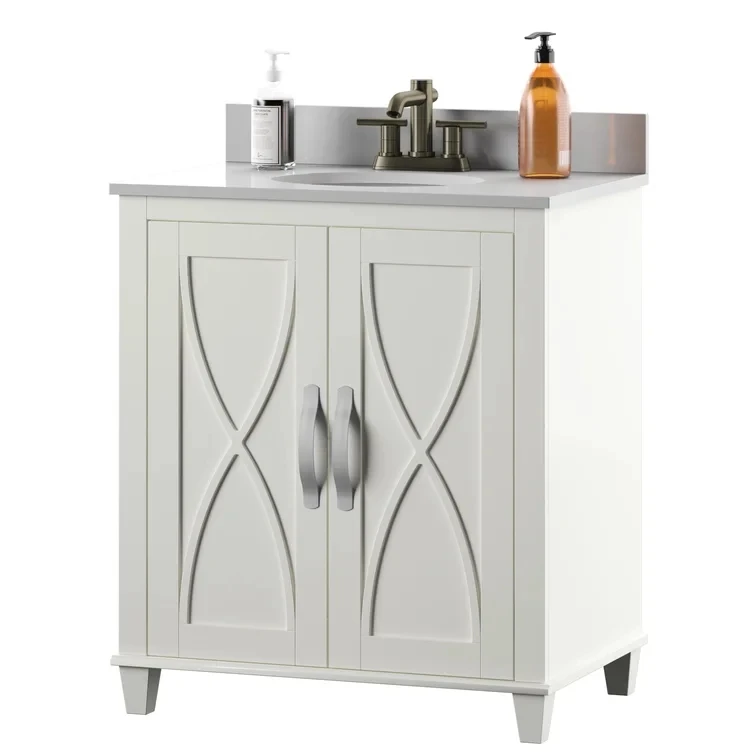 Bath Vanity Cabinet in White with Vanity Top with White Basin Sink