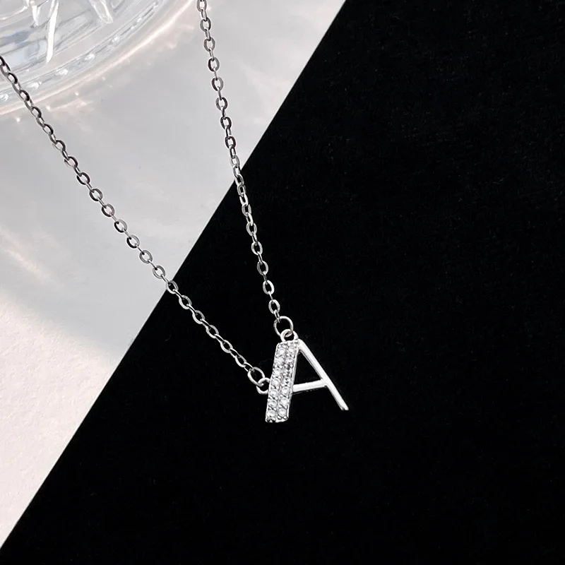 fashion jewelry 925 sterling silver minimalist necklace 26 letter alphabet diamond necklaces for women