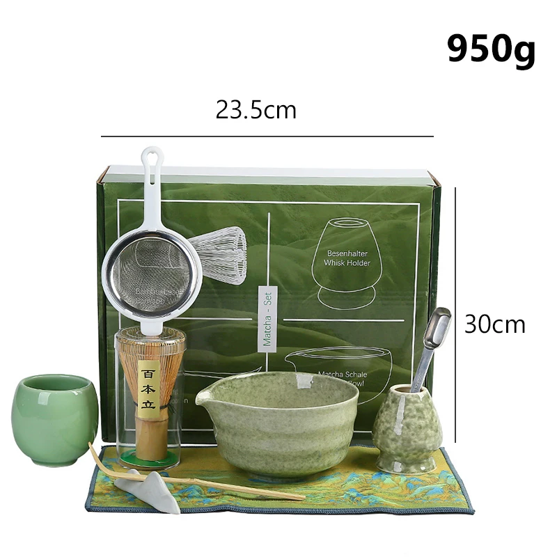 Factory Wholesale Gift Box 9Pcs Matcha Tea Set With Bamboo Whisk Holder Ceramic Tea Bowl Matcha Tea Strainer Tool Set