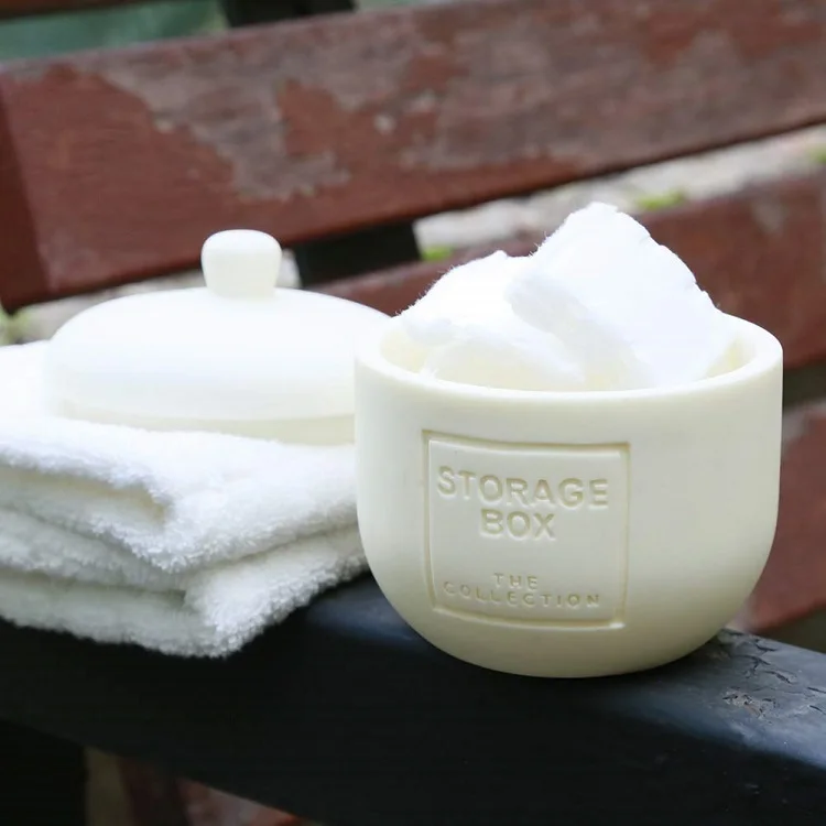 
Classic White Stone Collection Bathroom Vanity Storage Organizer Canister Jar for Cotton Balls, Swabs and Bath Salt 