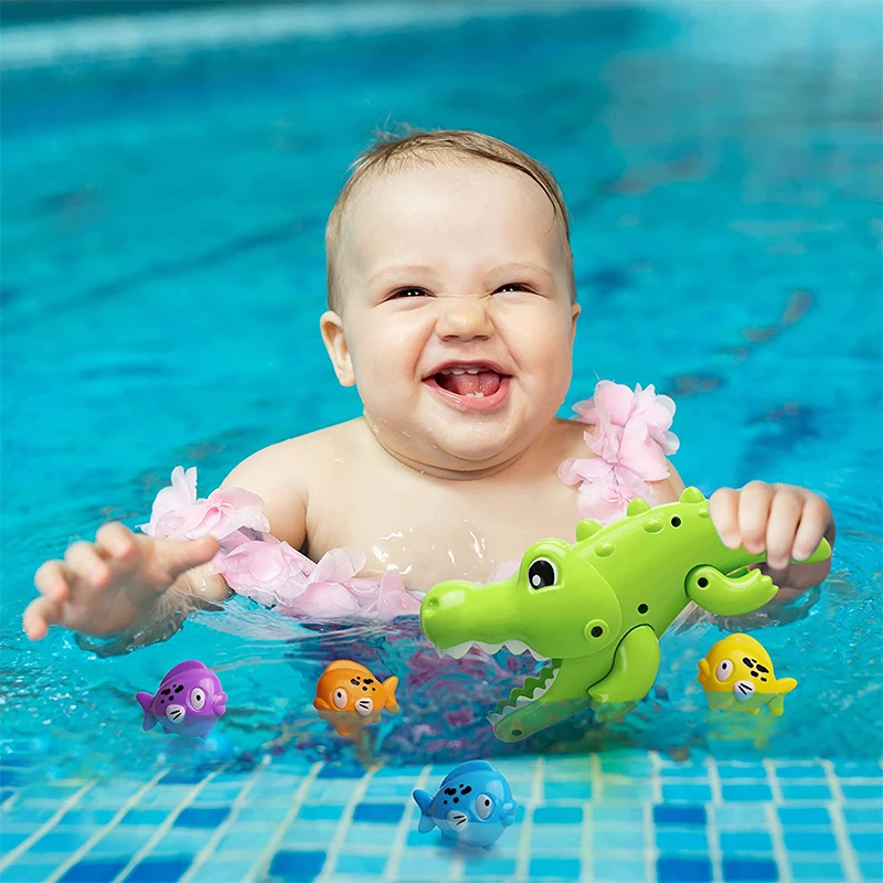 Baby Bath Toys Floating Crocodile Fishes Swimming Pool Games Water Play Set Gift Bathtub Shower Beach Bath Toys For Kids