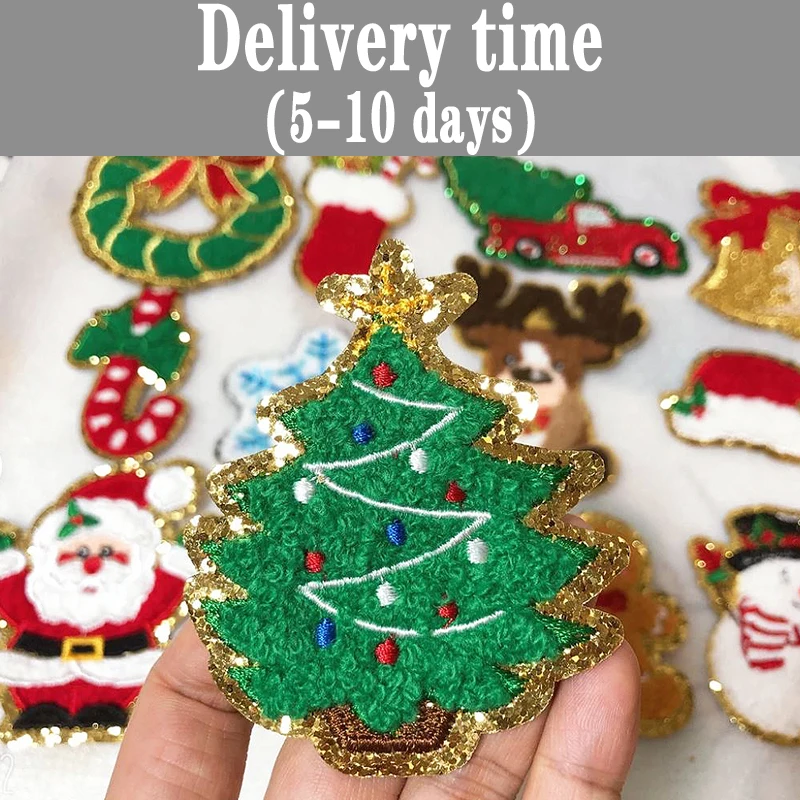 High Quality Christmas Series Embroidered Cloth Patch Elk Santa Claus Computer Embroidered Chenille Patches Clothing