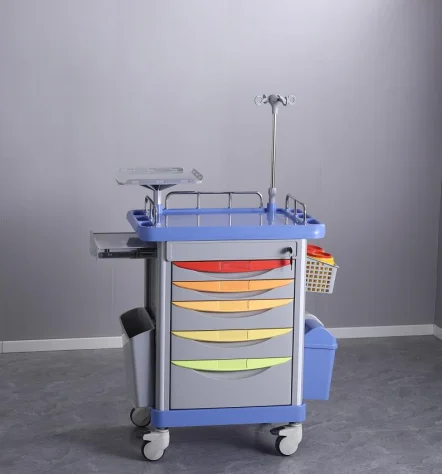 Custom Hospital Emergency Cart Medical Mobile Trolley Multifunction ABS Rescue Treatment Trolley  With More Drawer