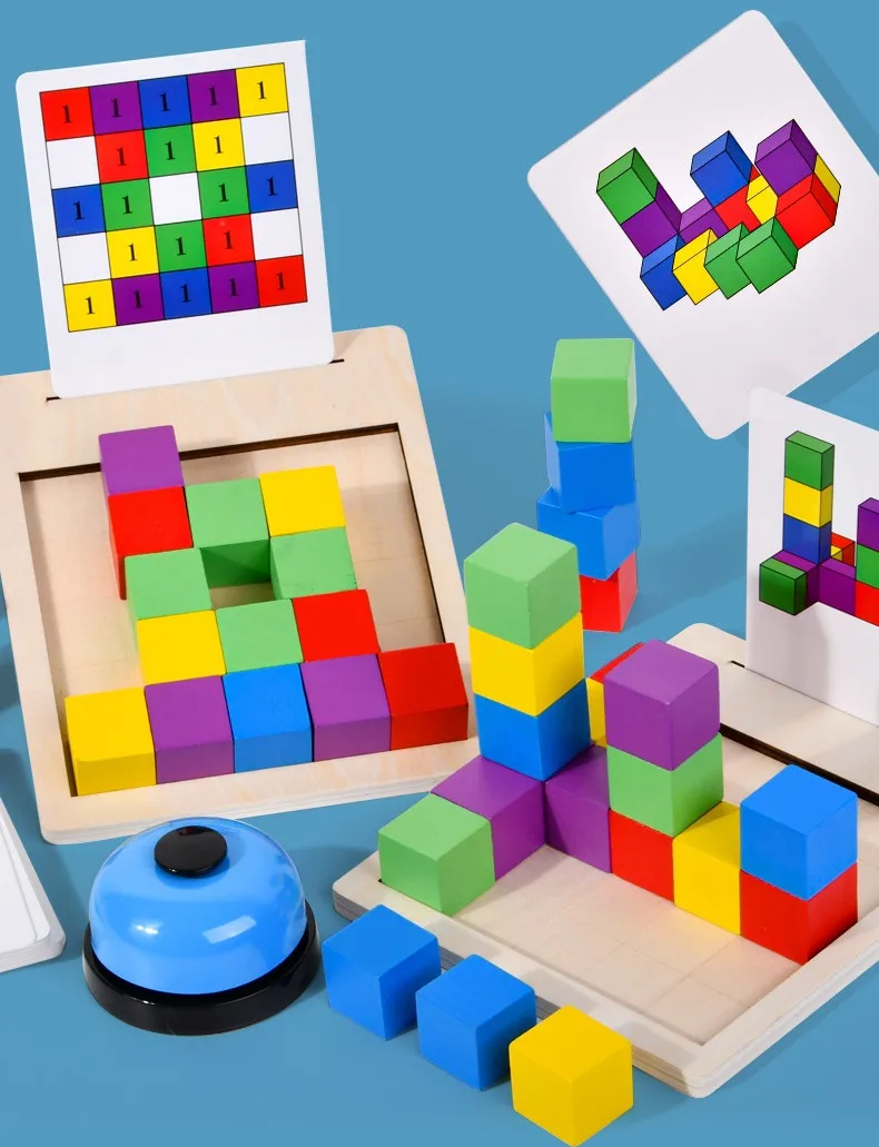 Wooden Puzzle Brain Teasers Toy Tangram Jigsaw Russian Blocks Board Game Montessori Educational Toy Intelligence Colorful 3D