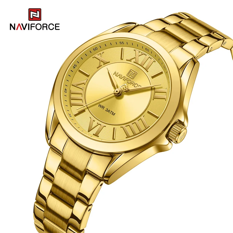 NAVIFORCE 5037 GG Luxury Gold watches Stainless Steel Strap Women jewelry Quartz Wrist Watch For Ladies waterproof