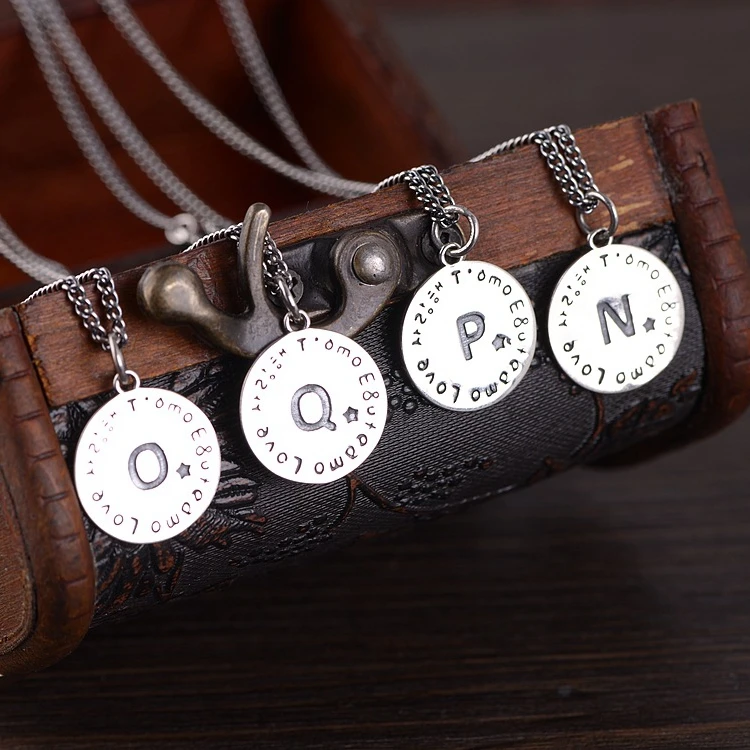 Wholesale real S925 Sterling Silver Necklace Jewelry Vintage Figaro Chain Cuban chain crown letter pendant set chain for women