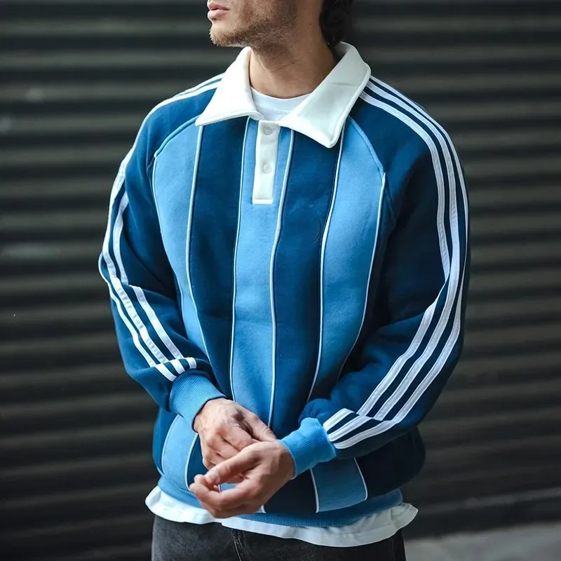 Wholesale Custom Logo Striped Rugby Polo Shirt Breathable Cotton Long Sleeve T Shirt For Men