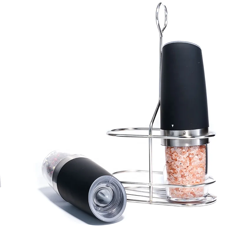 Home Transparent Spice Jar Black Electric Spice Grinder Pepper Mill with Illumination and Gravity Sensor