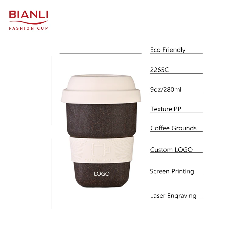 Custom Eco Friendly Coffee Grounds Plastic Travel Mugs Nordic Biodegradable Water Double Wall Reusable Coffee Cup