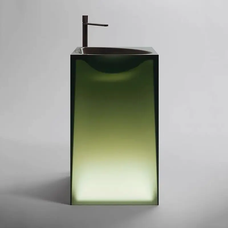 green clear transparent pedestal sinks freestanding basin crystal pure resin bathroom sink floor stand resin stone wash basins