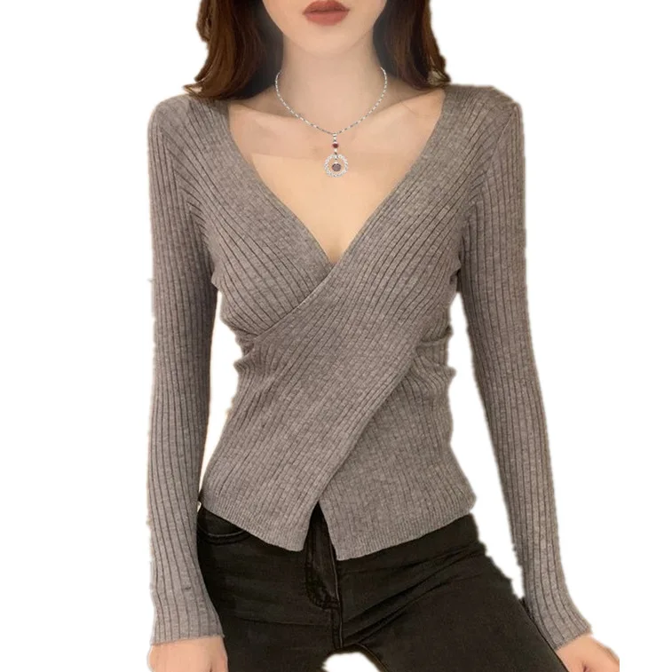 
2021 Amazon hot-selling fashion casual V-neck short korean style shrugs long sleeve pullover cashmere knit Plus Size Sweaters 