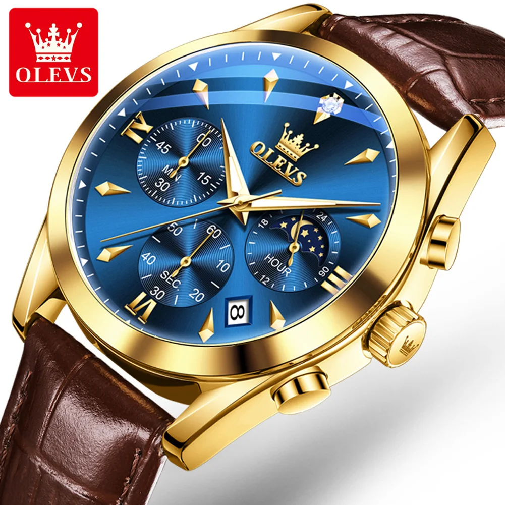 OLEVS 3609 Fashion watch for man Real leather belt casual style custom sport watch oem Quartz  watch