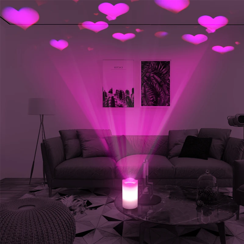 KSWING Valentine Day gift home decoration flamessless candle pink candle night light indoor projector light