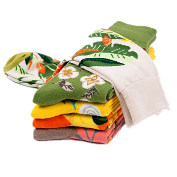 Fall winter cotton sock vendors high quality fashion crew floral socks for woman and ladies