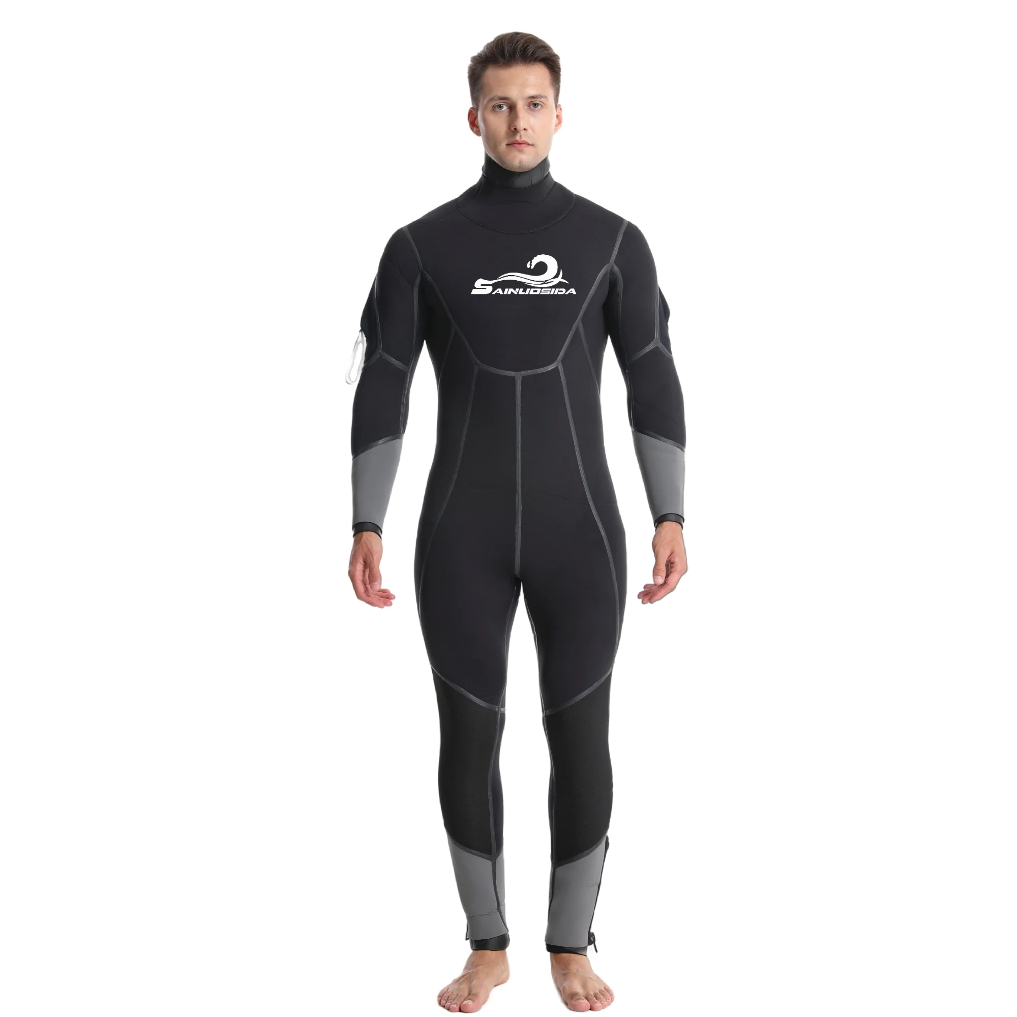 High quality Custom 5MM CR Neoprene  one-piece suit Long Sleeve snorkeling diving Semi-dry suit with Ankle and zipper