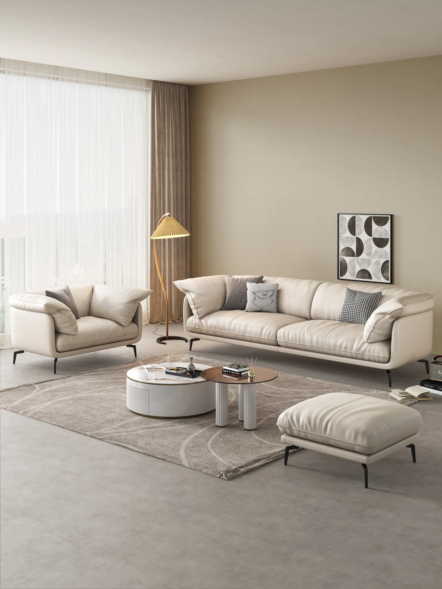 Wholesale Factory Luxury White Sofa Three Person Seat Soft Leather Furniture Living Room Sofa