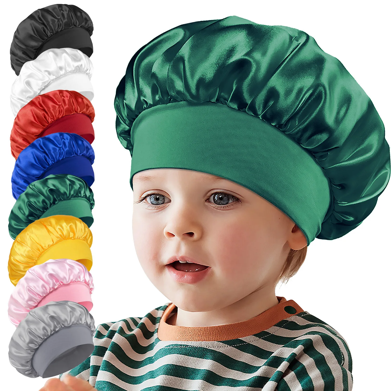 Kids Silk Satin Bonnet Child  Elastic Wide Band Breathable Night Sleep Caps Colorful For Girls Toddler Teens Natural Hair