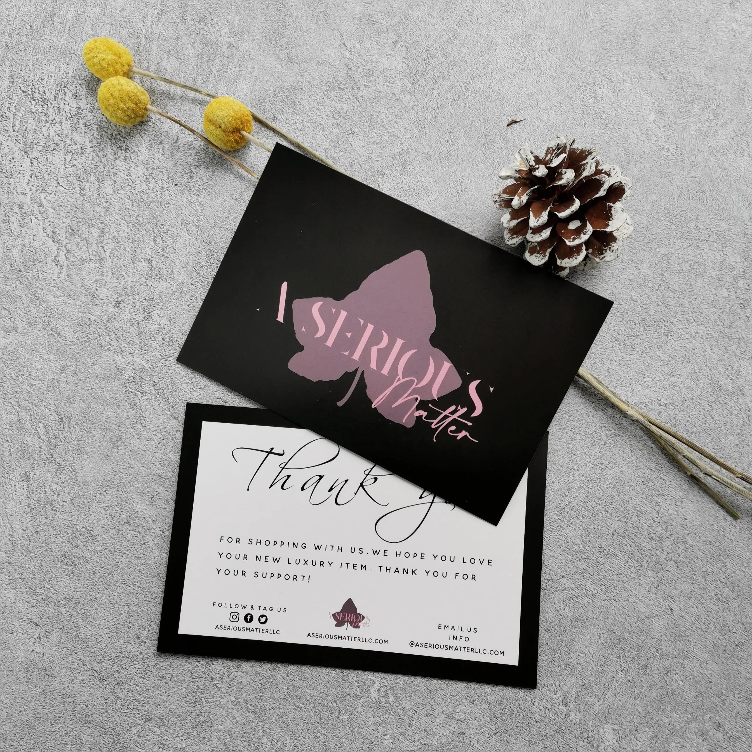 Private custom logo printing thank you card for small business luxury metallic foil business card/thank you cards