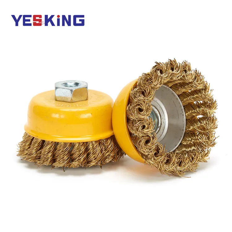 
Hot selling industrial polishing rust removal brass wire wheel brush industrial weeding bending wheel cup brush 