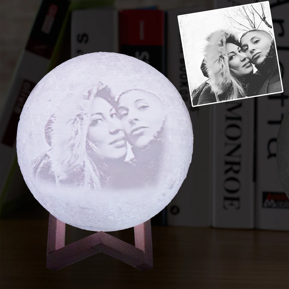 
Personalized Moon Lamp Night Light With Picture engraved Moon Light Customized gifts for guys Women 2 Colors Touch 15cm 