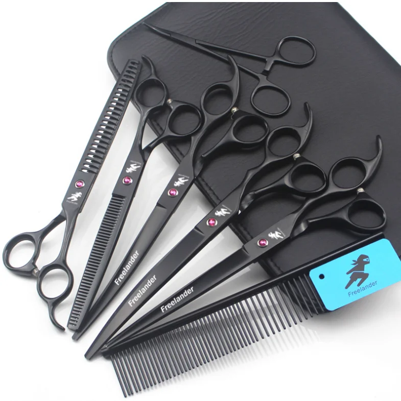 Freelander Paint Shaped 5 Scissors Pet Grooming Dense Teeth Scissors Set 8.0 Inch Black Pet Cleaning & Grooming Products Beauty