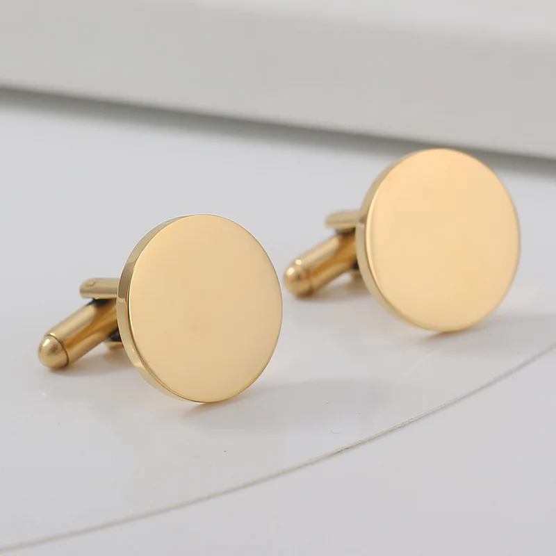 Simple Customized Engraved High Polish Suit Shirt Cuff Links Stainless Steel Blank Round Coin Cufflinks For Men