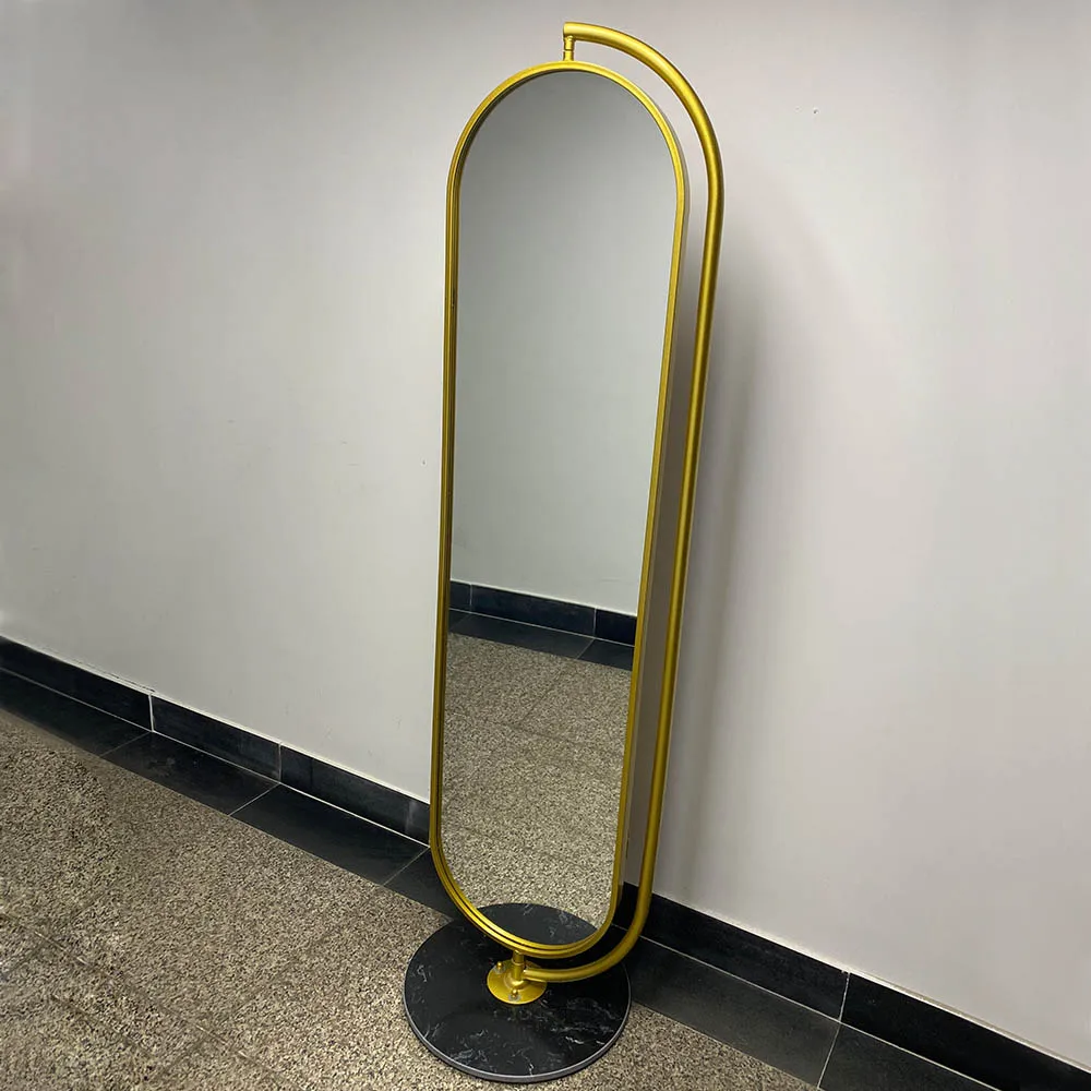 Household Luxury Rotatable Oval Gold Metal Framed Floor Length Standing Mirror With Storage For Bedroom Dressing Room