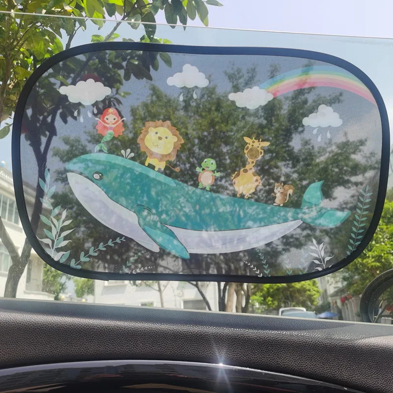Smiling Animal Printed Car Window Shade for Baby Car Sun Shades 2 Pack Side Automotive Sun Visor UV Protection Reflector