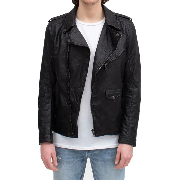 Winter fashion wholesale zipper synthetic leather jacket China leather jacket manufacturers PU leather black bomber jackets