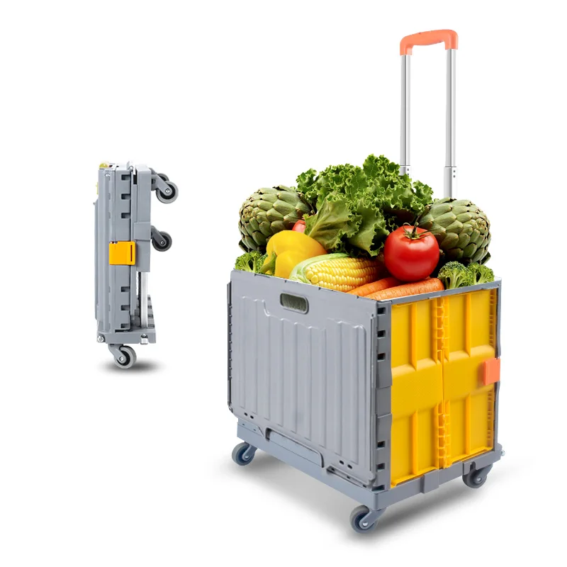 Portable household 5 wheel folding small extensible  foldable shopping cart anti-skid folding platform trolley
