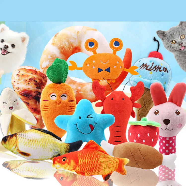 New Design Multi Color Interactive sound Chew Pet Toy Cartoon Shape Squeaky Plush Dog Toy