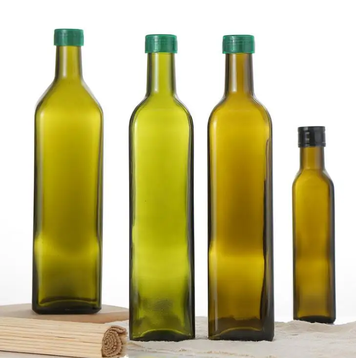 250ml 375ml 500ml 750ml  Square Dark Green Amber Empty Olive Oil Glass Bottle For Packing Cooking Oil