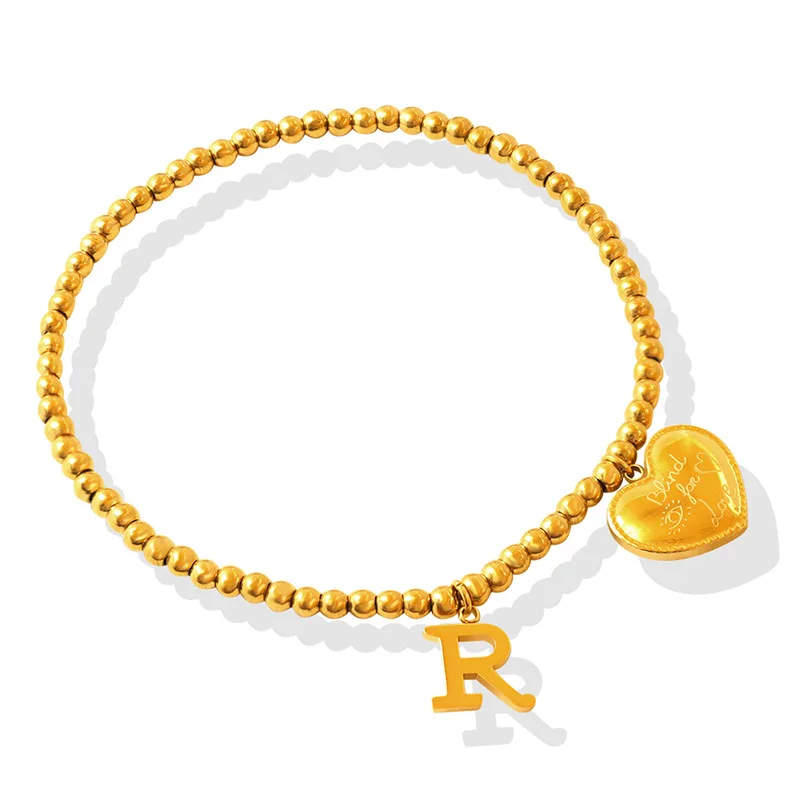 Hot selling 18K gold plated Accessories Letter R and pendant bracelet stainless steel beaded elastic bracelet jewelry