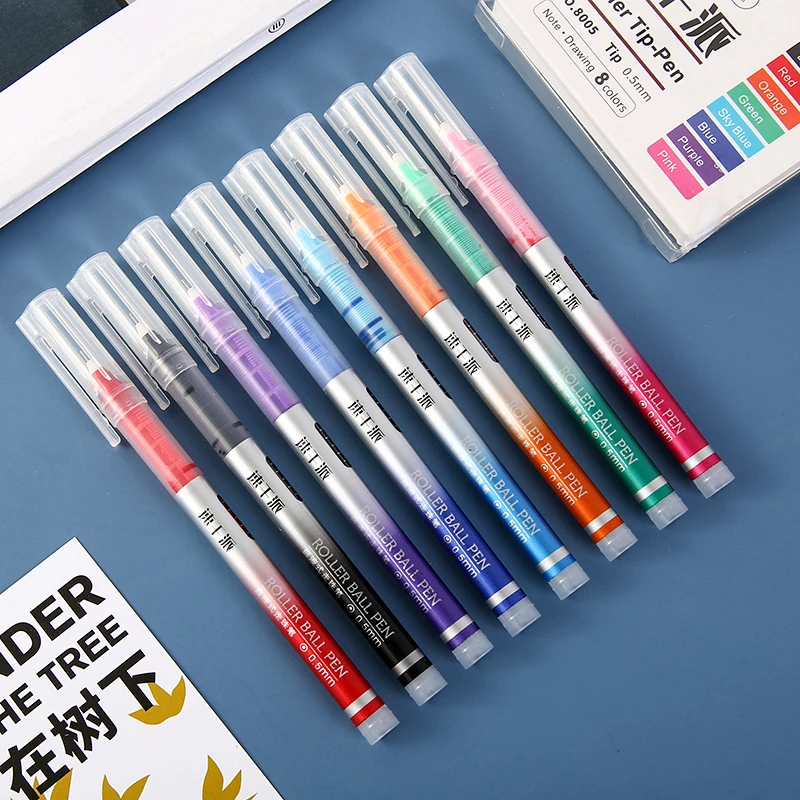0.5mm Plastic 8 Color Roller Tip-pen Office Supplies Factory Sales Student Large Capacity Gel Pen