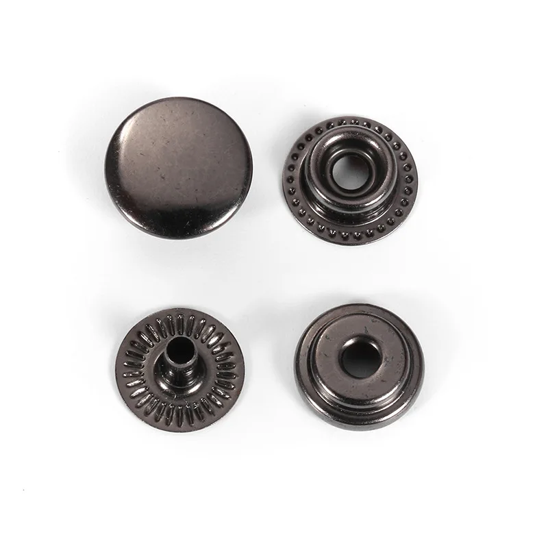 Custom Emboss logo 15mm Silver Black Snap Fastener Metal Snap Button for Clothes Bags Accessories 4 Part Snap Buttons