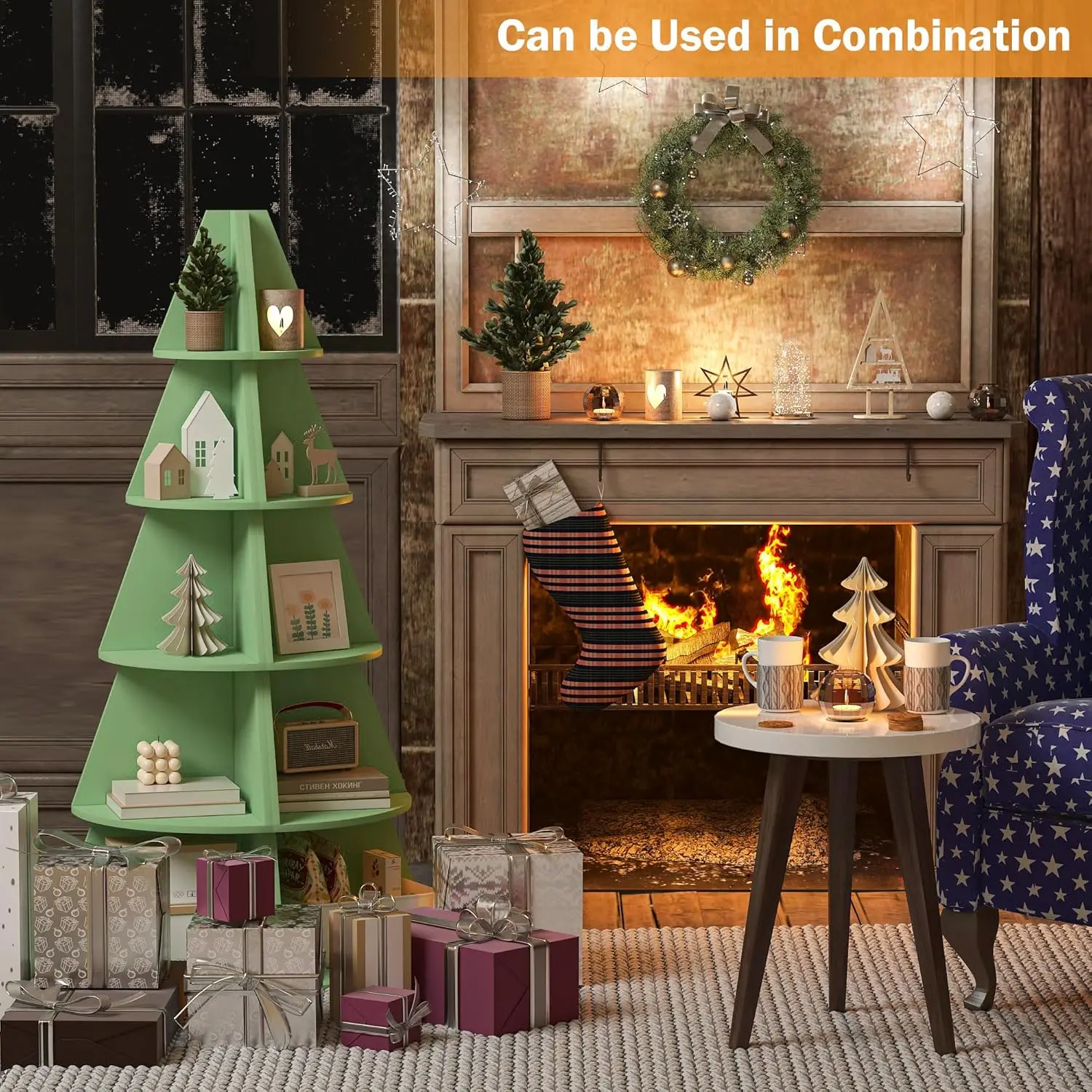 202407 Customized Tree Shape Bookshelf for Kids Tall Corner Shelves Modern Corner Bookshelf Wood Ladder Shelf Stand Corner Stand