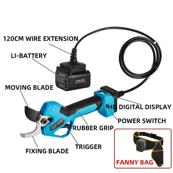 45mm Electric Cordless Pruning Shears Branch Scissor Cutter Pruner With 2 Batteries