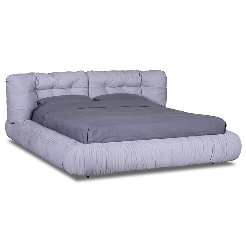 Modern minimalist frosted full leather king size bed Italian villa double bed, master bedroom fabric 1.8m bed frame