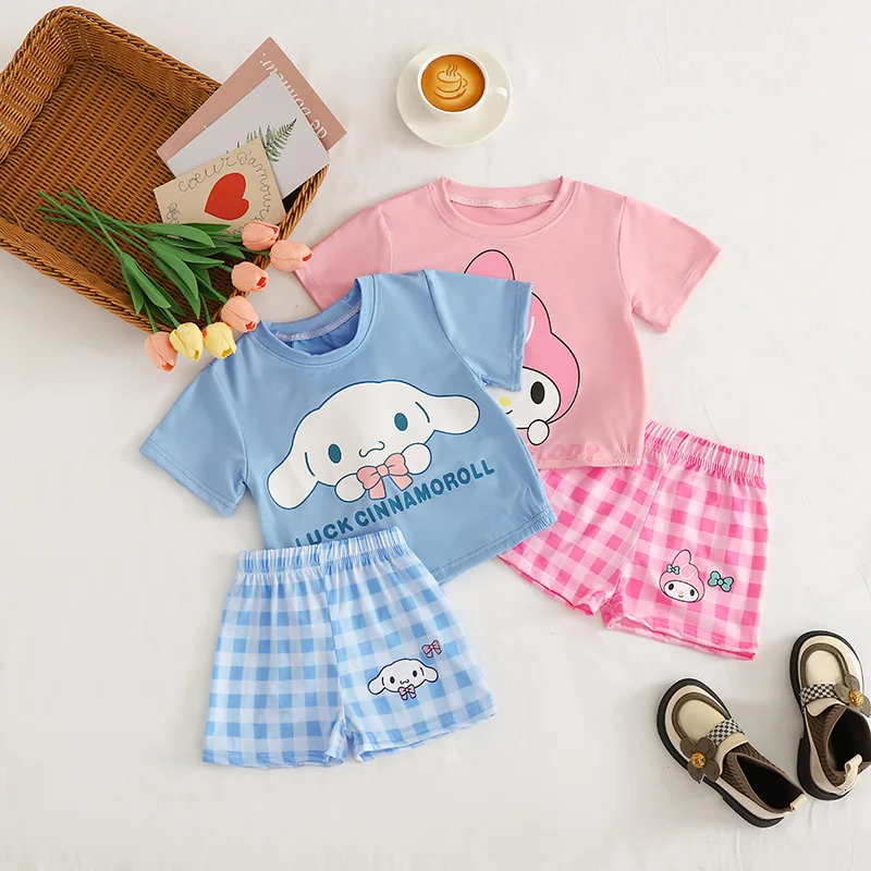 Летняя модная повседневная одежда для девочек Моя Мелодия Cinnamoroll аниме футболка шорты Детский комплект