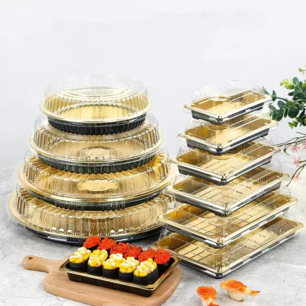 Food Packaging Boxes Sushi Tray with Transparent Round Cover Ecofriendly Plastic Package Food Grade OEM ODM Available Sushi Tray