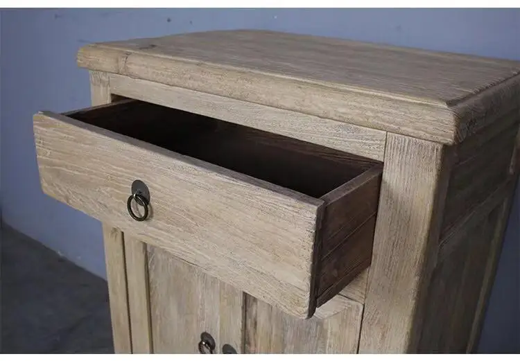 Antique reclaimed elm wooden bedside table nightstand