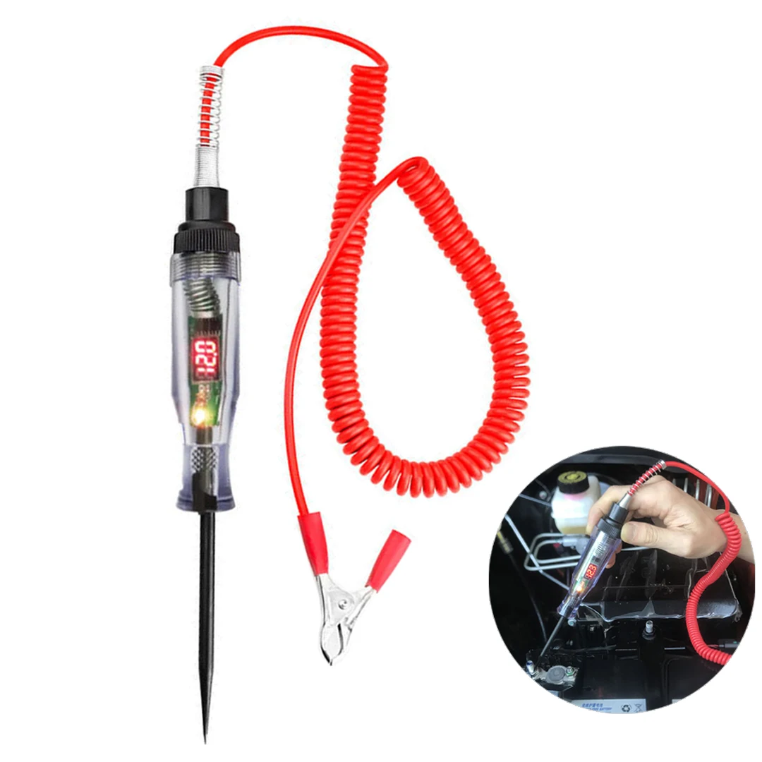6V 12V 24V DC Car Truck Voltage Circuit Tester Digital Display Long Probe Pen Light Bulb Automobile Diagnostic Tools Auto Repair
