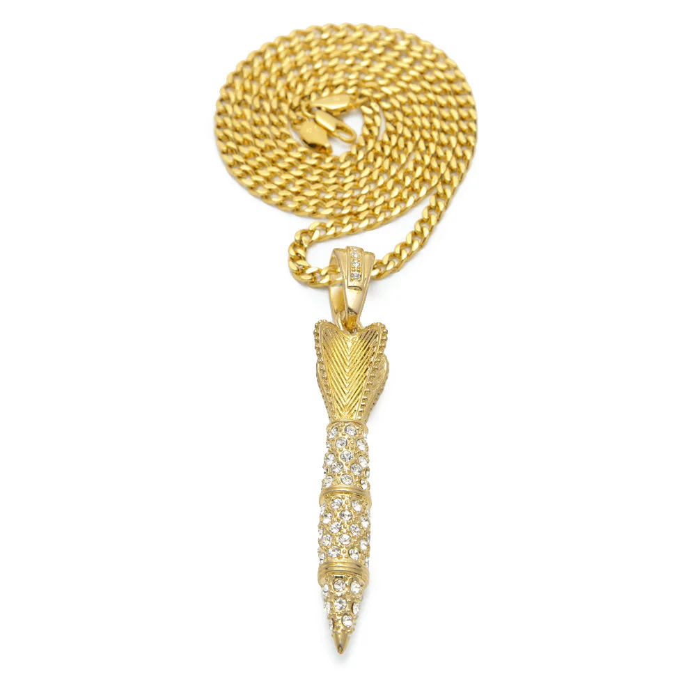 New Hip Hop Alloy Diamond Rocket Pendant Necklace Full Diamond Throwing Dart Pendant Necklace For Man And Women