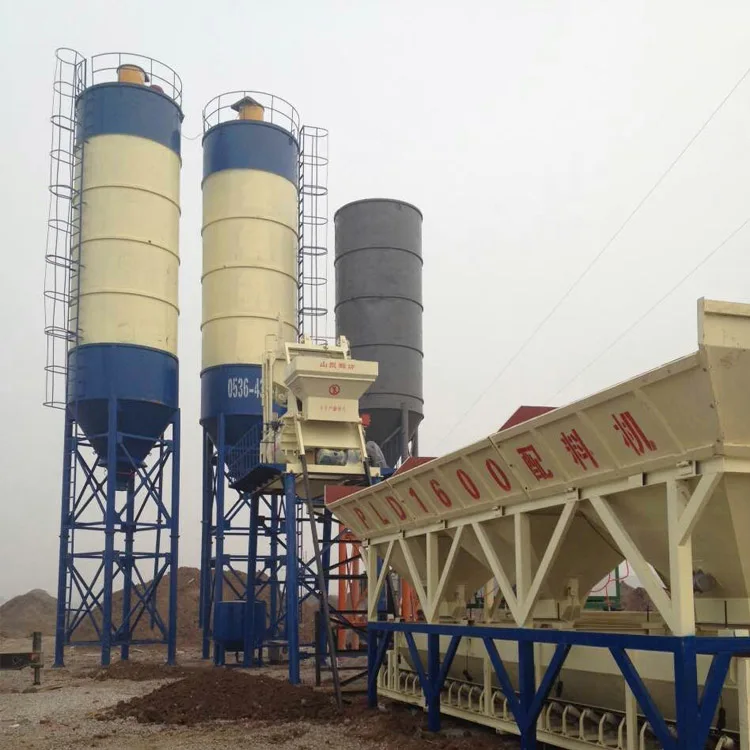 Portable stationary HZS75 output power 75m3/h concrete batching plant with lifting hopper